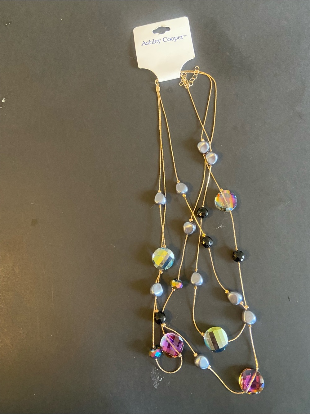 Ashley Cooper Iridescent Multicolor Bead Layered Necklace - Gold Chain